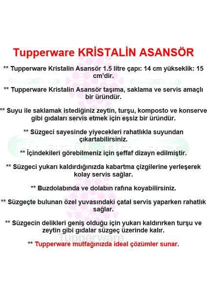 Kristalin Asansör Turşu Saklama Kabı 1,5 lt
