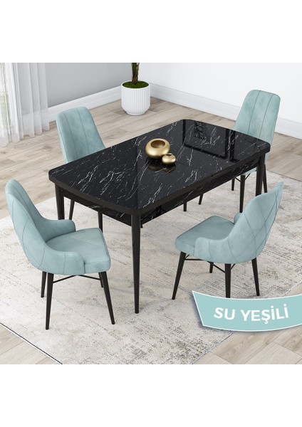 Concept Kar Serisi 80 x 132 cm Açılabilir Mdf Mutfak Masa Takımı Siyah Mermer Desen Masa 4 Sandalye