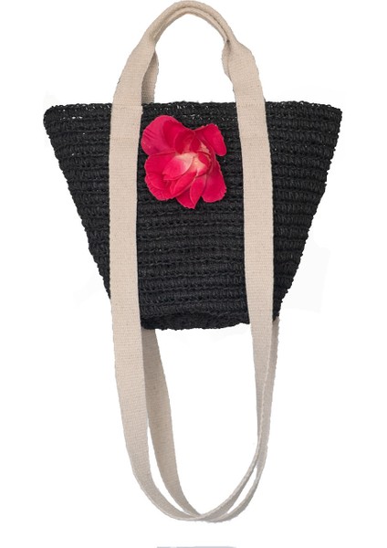 Siyah Hasır Örgü Kadın Omuz Çantası