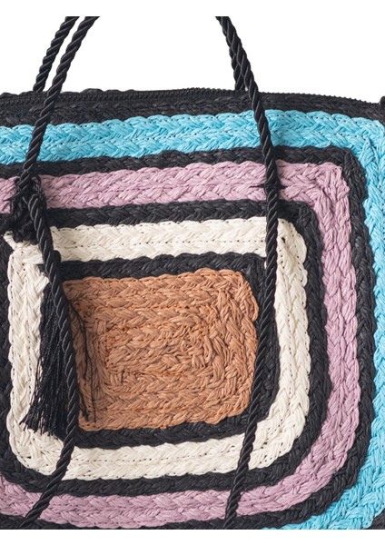 Kadın Çok Renkli Çift Askılı Hasır Örgü Omuz Çantası modelleri