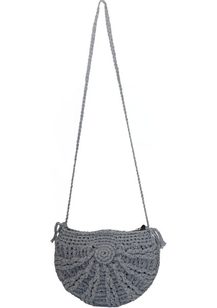 Kadın Gri Örgü Midye Omuz Çantası