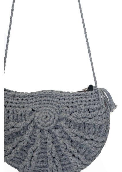 Kadın Gri Örgü Midye Omuz Çantası modelleri