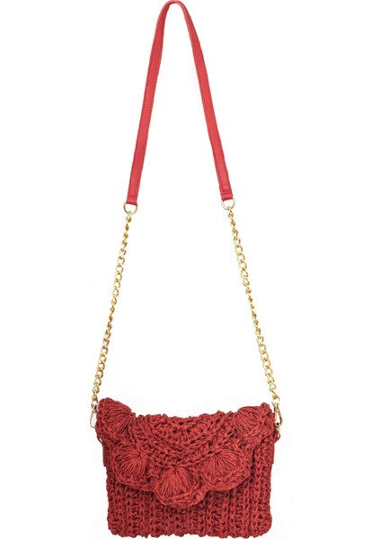 Çiçek Motifli Kadın Hasır Zarf Çanta