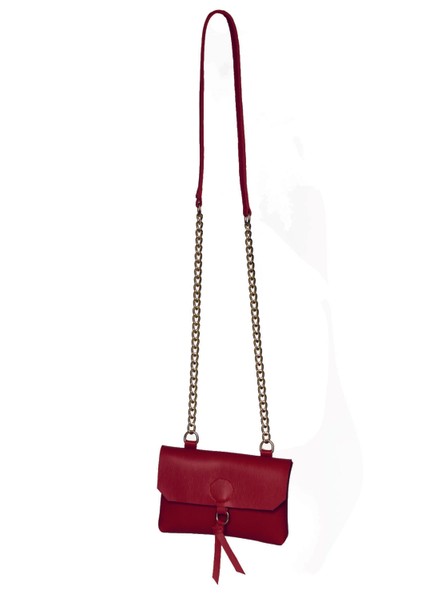 Kadın Kırmızı Zincir Askılı Yatay Cep Telefonu Çantası