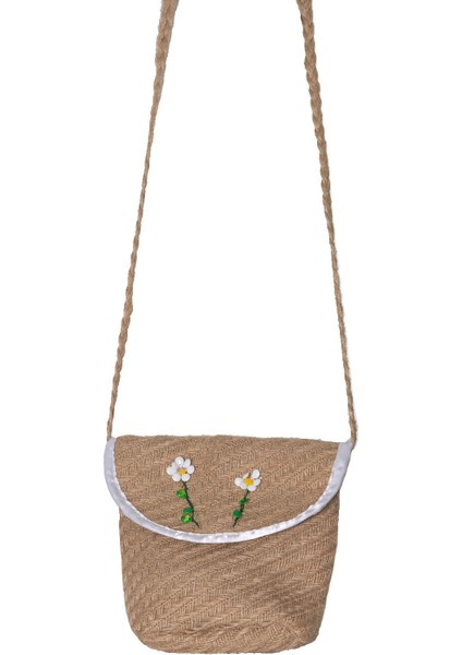 Kadın Papatya Işlemeli Jüt Mini Omuz Çantası