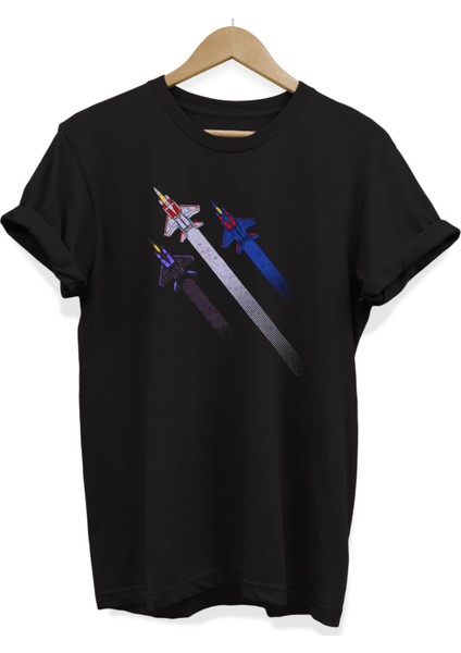 Uçak Baskılı Pamuk Büyük Beden Tişört