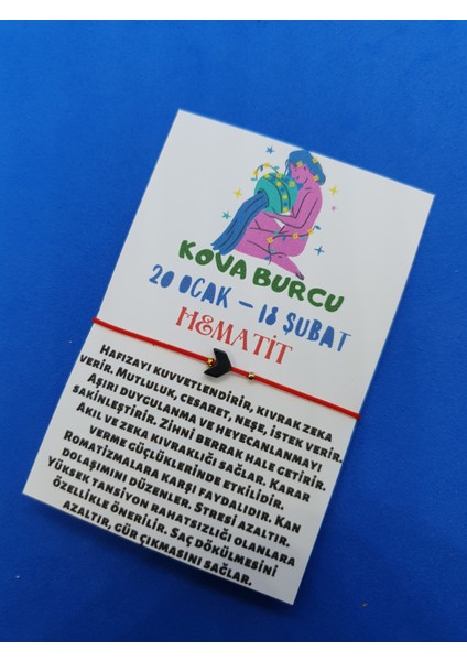 Kova Burcu Hematit Doğal Taş Ip Burç Bilekliği
