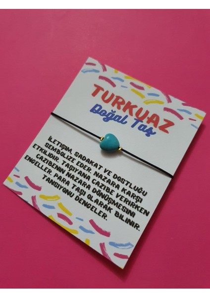 Turkuaz Kalp Doğal Taş Bileklik Ayarlamalı Ip Bileklik