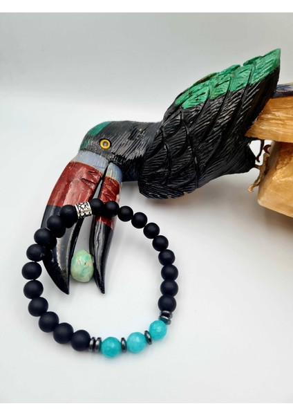 Doğal Taş Amazonit Hematit Oniks Taşı Bileklik indirimleri