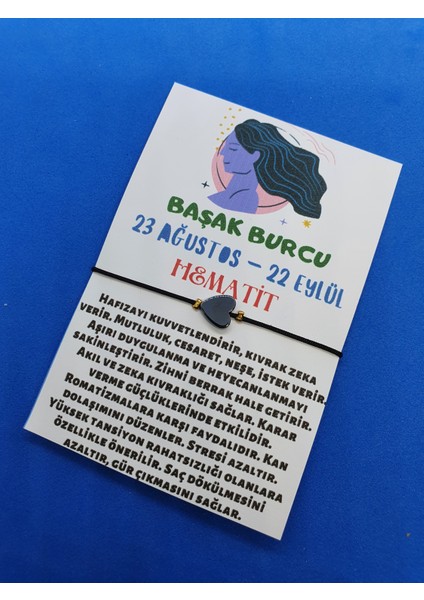 Başak Burcu Kalp Hematit Doğal Taş Ip Burç Bilekliği