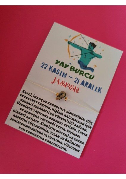 Yay Burcu Jasper Doğal Taşlı Ip Burç Bilekliği