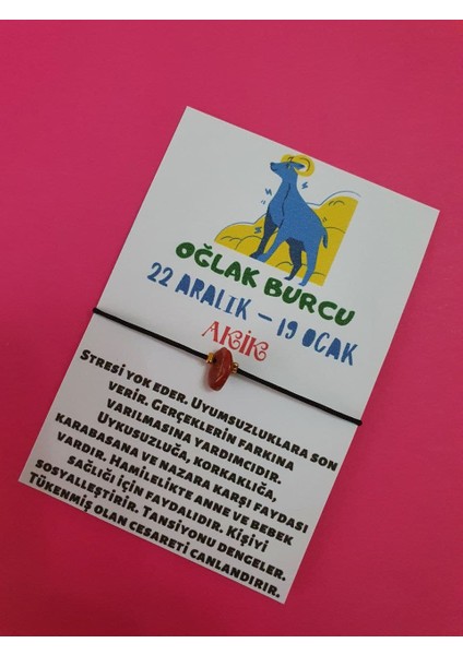 Oğlak Burcu Akik Doğal Taşlı Ip Burç Bilekliği