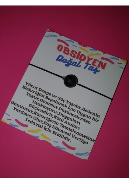 Obsidyen Taşı Bileklik Ayyıldız Desenli Ipli Ayarlamalı