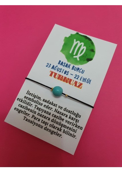 Başak Burcu Turkuaz Doğal Taş Ip Burç Bilekliği