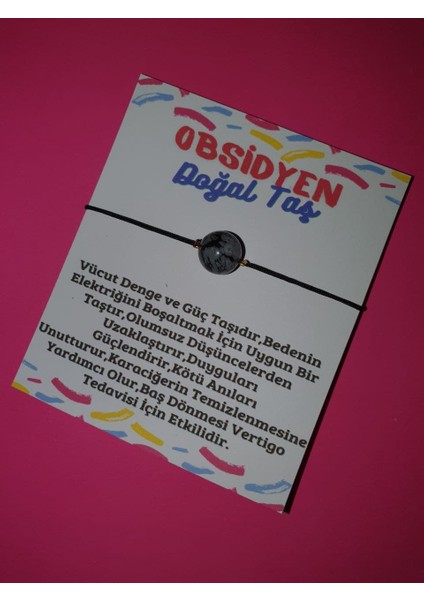 Karlı Obsidyen Taşı Bileklik Ip Ayarlamalı Makrome