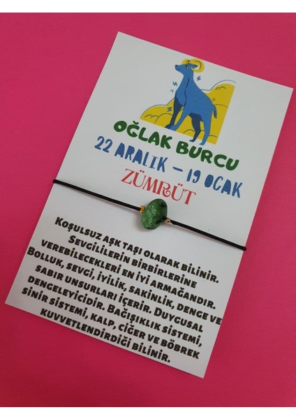 Oğlak Burcu Zümrüt Doğal Taşlı Ip Burç Bilekliği