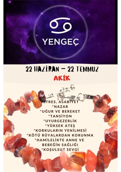 Burç Taşı Yengeç Burcu Akik Taşı Bileklik