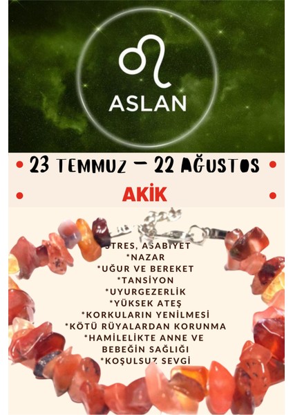 Burç Taşı Aslan Burcu Akik Taşı Bileklik