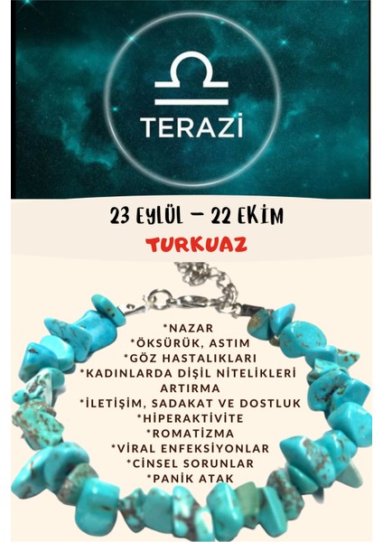 Burç Taşı Terazi Burcu Turkuaz Taşı Bileklik