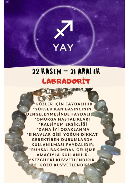 Burç Taşı Yay Burcu Labradorit Taşı Bileklik