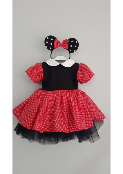 Minnie Mouse Taçlı Kız Bebek Elbise