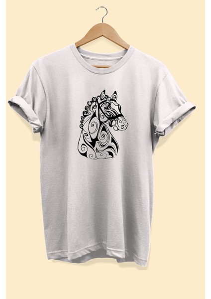 At Baskılı Pamuk (Oversize) Büyük Beden T-Shirt