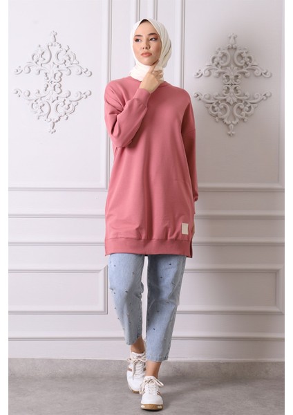 30644 Bisiklet Yaka 2 Iplik Tunik Gül