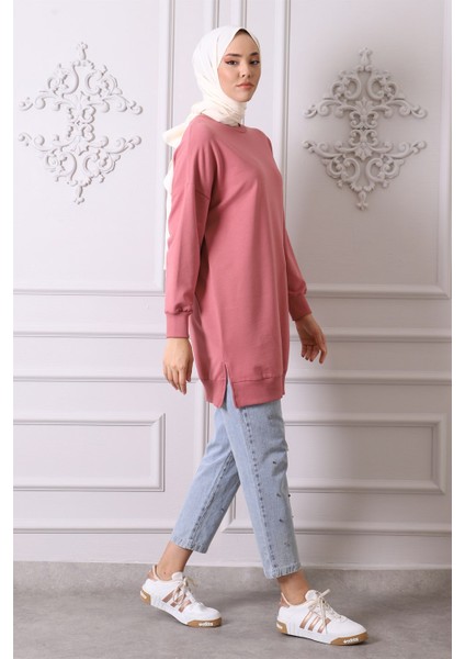 30644 Bisiklet Yaka 2 Iplik Tunik Gül modelleri