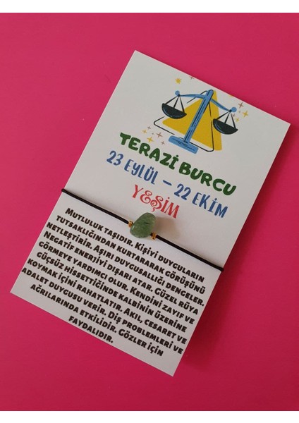 Terazi Burcu Yeşim Doğal Taşlı Ip Burç Bilekliği