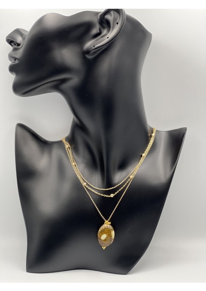 Yosunlu Akik Doğal Taş Kolye