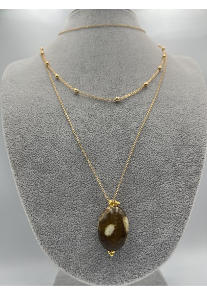 Yosunlu Akik Doğal Taş Kolye indirimleri