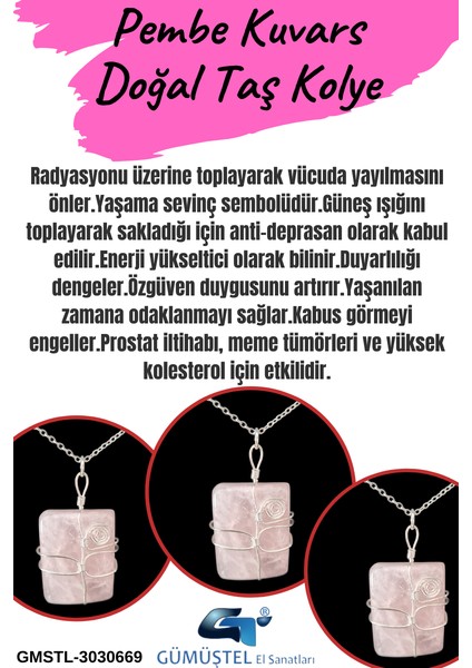 Pembe Kuvars Doğal Taş Kolye fiyatları