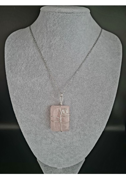 Pembe Kuvars Doğal Taş Kolye modelleri