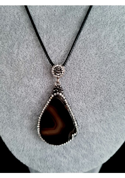 Akik Doğal Taş Kolye Zirkon Taş İşlemeli fırsatları