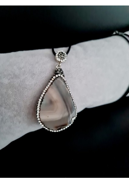 Akik Doğal Taş Kolye Zirkon Taş İşlemeli indirimleri