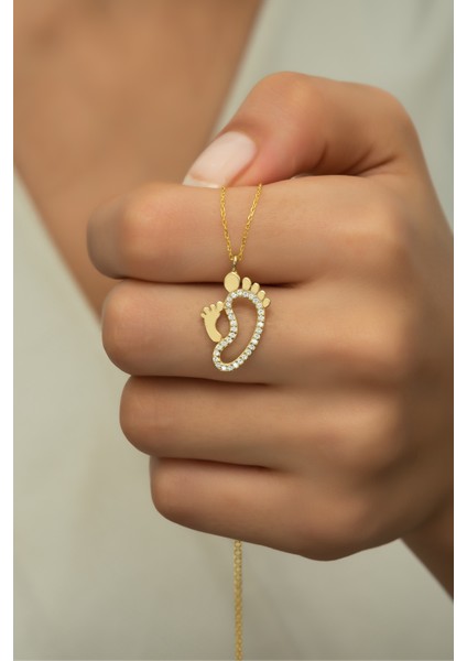 925 Ayar Gümüş Gold Ayakizi Kolye