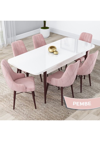 Concept Kar Serisi 80 x 132 cm Açılabilir Mdf Mutfak Masa Takımı Beyaz Masa Ceviz Masa 6 Sandalye fiyatları