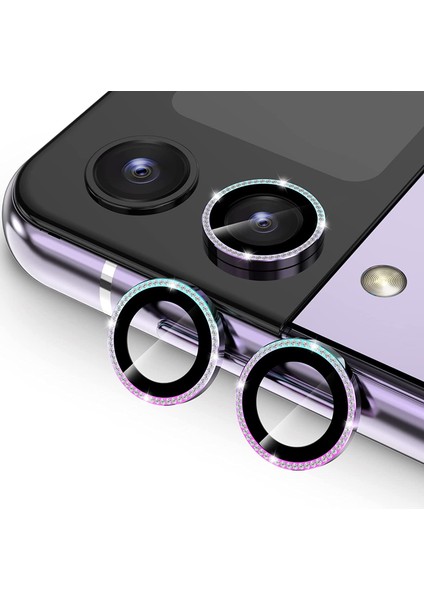 Samsung Galaxy Z Flip 4 5g Uyumlu Metal Taşlı Lens Koruyucu Siyah