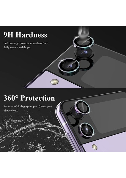 Samsung Galaxy Z Flip 4 5g Uyumlu Metal Taşlı Lens Koruyucu Siyah