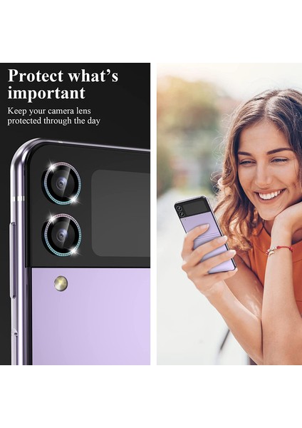 Samsung Galaxy Z Flip 4 5g Uyumlu Metal Taşlı Lens Koruyucu Siyah