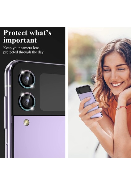 Samsung Galaxy Z Flip 4 5g Uyumlu Metal Taşlı Lens Koruyucu Colorful