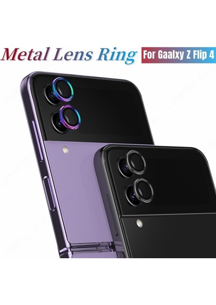 Samsung Galaxy Z Flip 4 5g Uyumlu Metal Temperli Cam Lens Koruyucu Gümüş