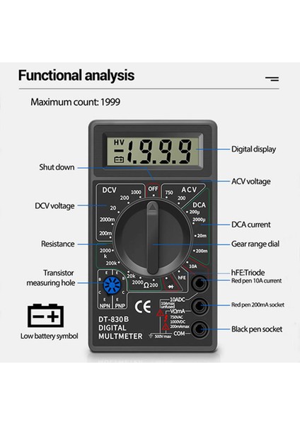 DT830B Multimetre Dijital Ölçü Aleti Avometre Voltmetre Ampermetre modelleri