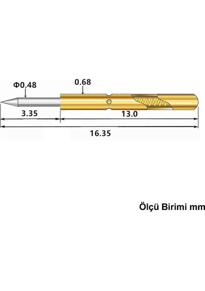 Pogo Pin P50-B1 100 Adet Set Altın Kaplama Yaylı Test Probu Pim 3A 0.5mm