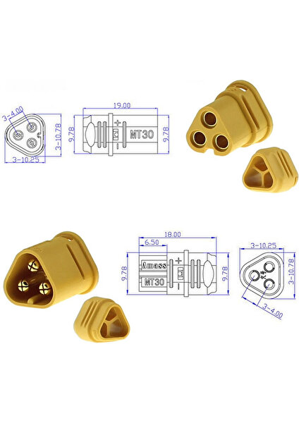 MT30 3 Pin Plug Dişi Erkek Konnektör Soket Çift Rc Lipo Pil Batarya Akü Bağlantı Konnektörü