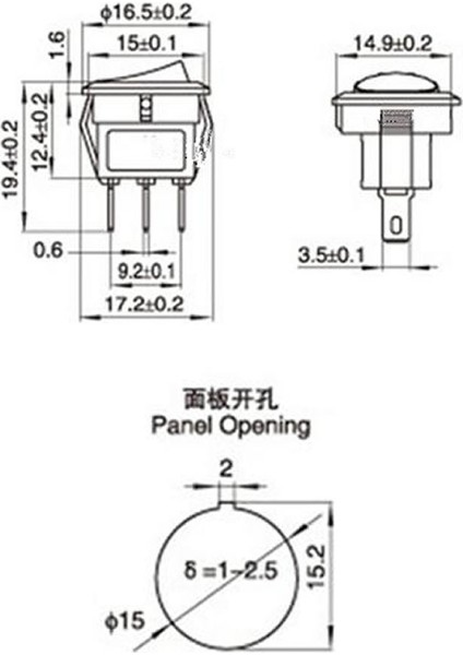 Yuvarlak 2 Pin Anahtar Rocker Switch Mini Buton Kcd1 Siyah 16MM