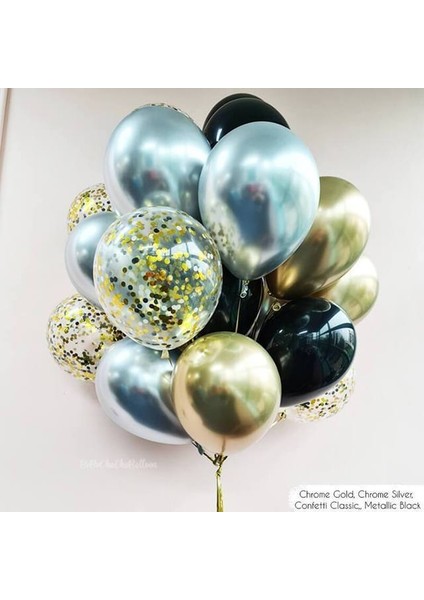 30 Adet Gold Şeffaf Gümüş Balonlar Buketleri Lateks Konfeti Balon