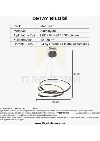 TT301-SY Yay Modeli Siyah LED Avize