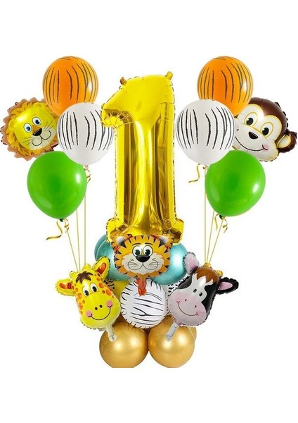 Jungle Safari Hayvan Balonlar Set Krom Metalik Lateks Balon
