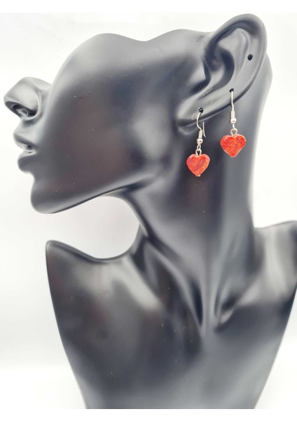 Doğal Taş Mercan Küpe Kalp modelleri